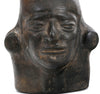 Moche BlackWare Janiform Pottery Portrait Head Stirrup Vessel