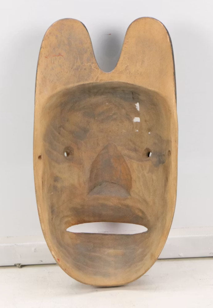 Tlingit Carved and Painted Wood Bear Mask with Abalone Inlay