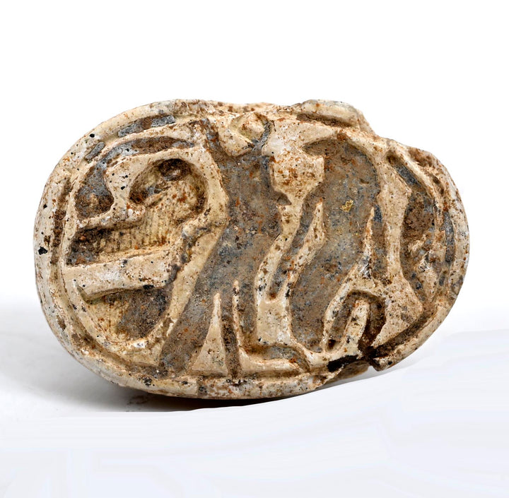 Egyptian Tan Steatite Inscribed Scarab for Protection