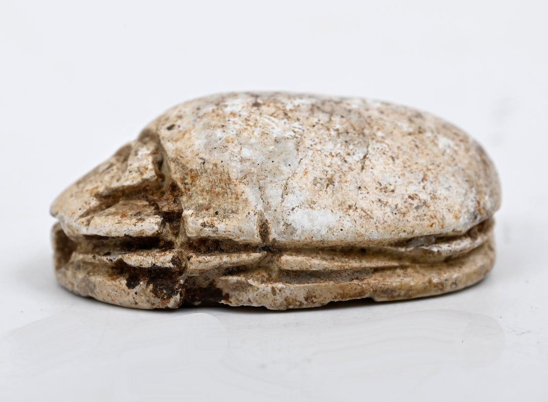 Egyptian Tan Steatite Inscribed Scarab for Protection