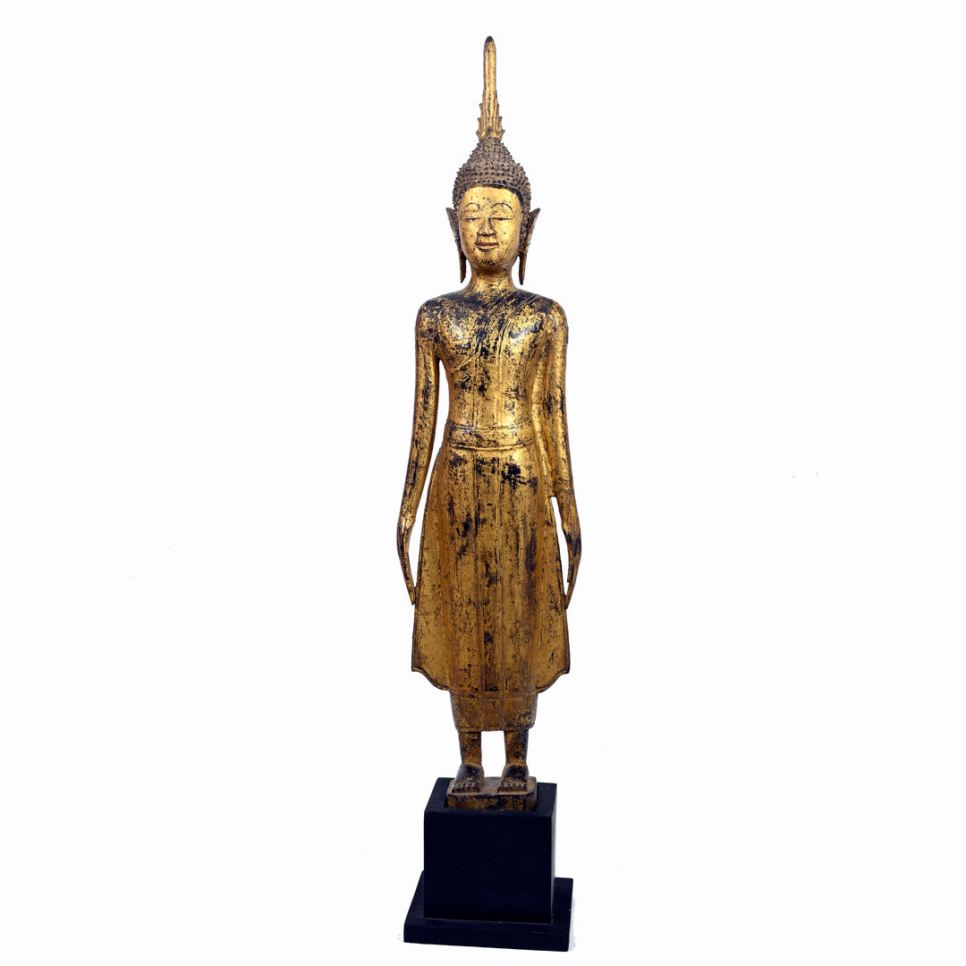 Lao Lan Xang Gilt Wood Standing Buddha