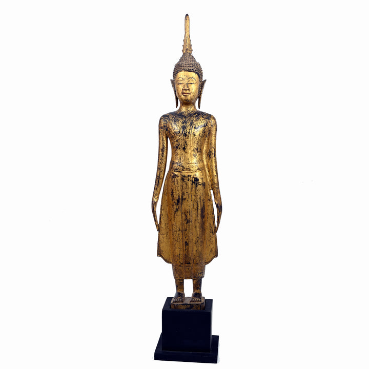 Lao Lan Xang Gilt Wood Standing Buddha
