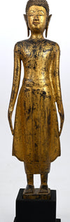 Lao Lan Xang Gilt Wood Standing Buddha
