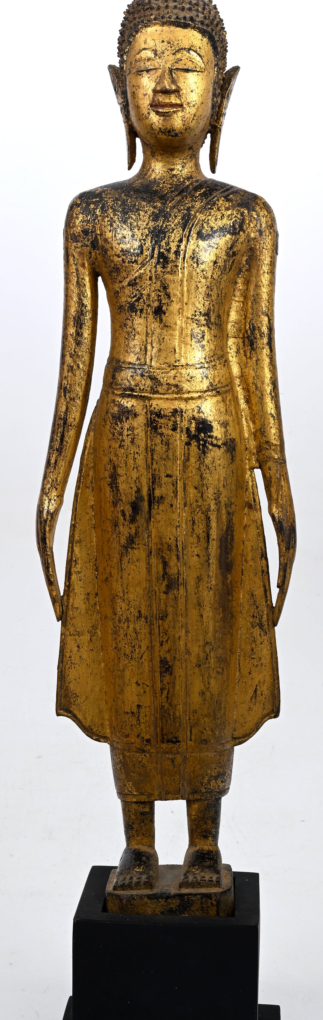 Lao Lan Xang Gilt Wood Standing Buddha