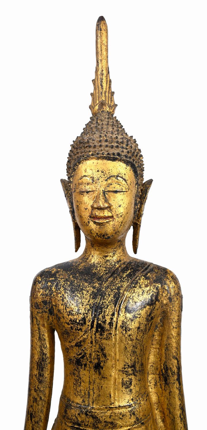 Lao Lan Xang Gilt Wood Standing Buddha