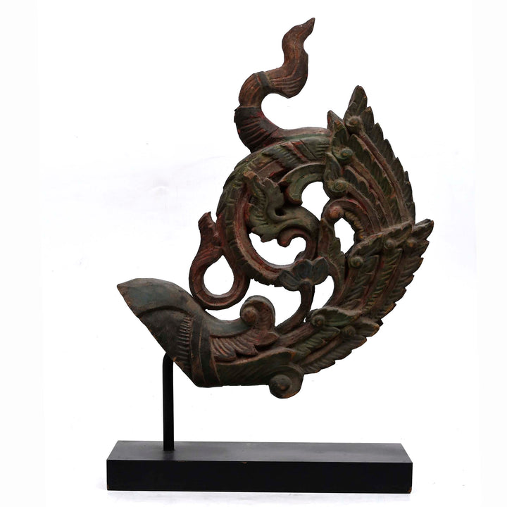 Thai Polychrome Carved Wood Architectural Finial / Eaves Bracket