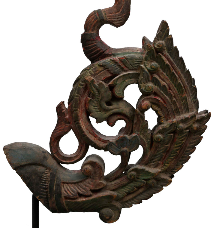 Thai Polychrome Carved Wood Architectural Finial / Eaves Bracket