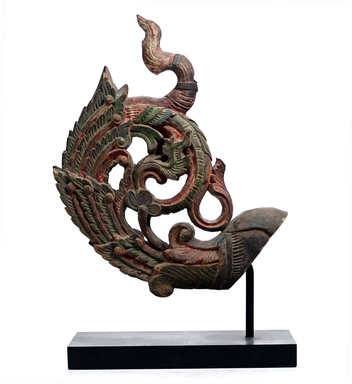 Thai Polychrome Carved Wood Architectural Finial / Eaves Bracket