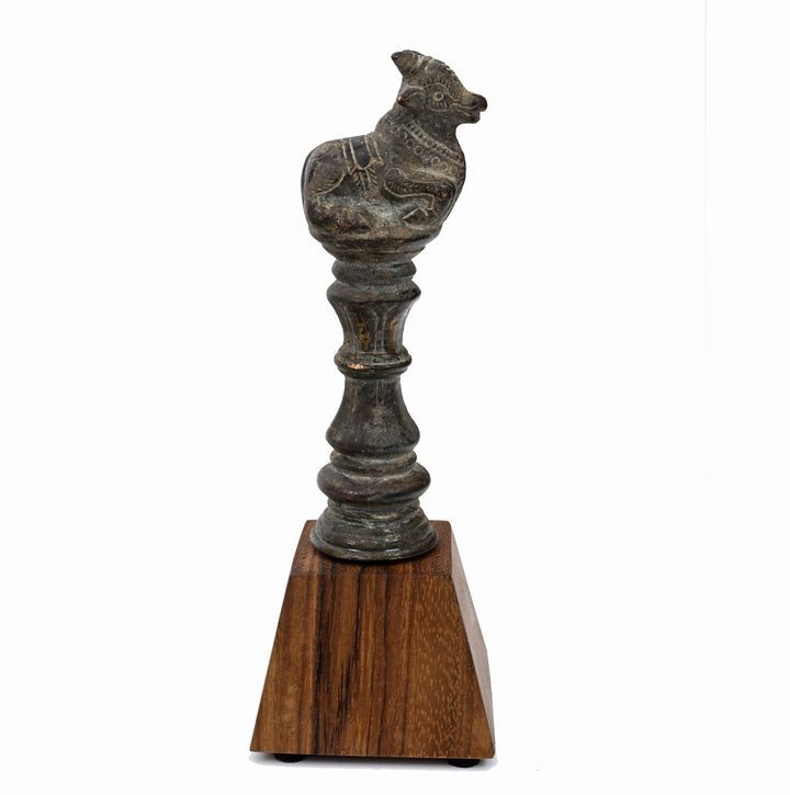 South Indian Bronze Lamp Finial in the Form of a Caparisoned Nandi Bull