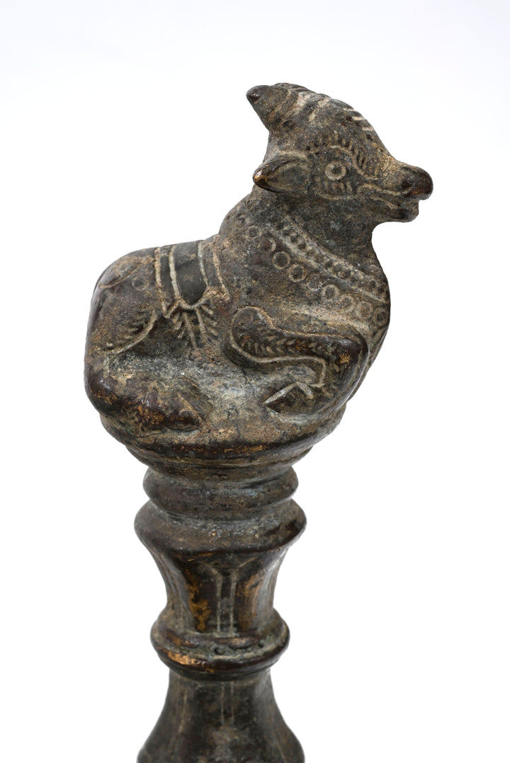 South Indian Bronze Lamp Finial in the Form of a Caparisoned Nandi Bull