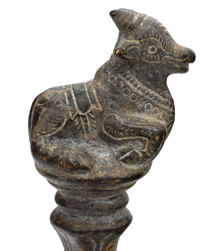 South Indian Bronze Lamp Finial in the Form of a Caparisoned Nandi Bull