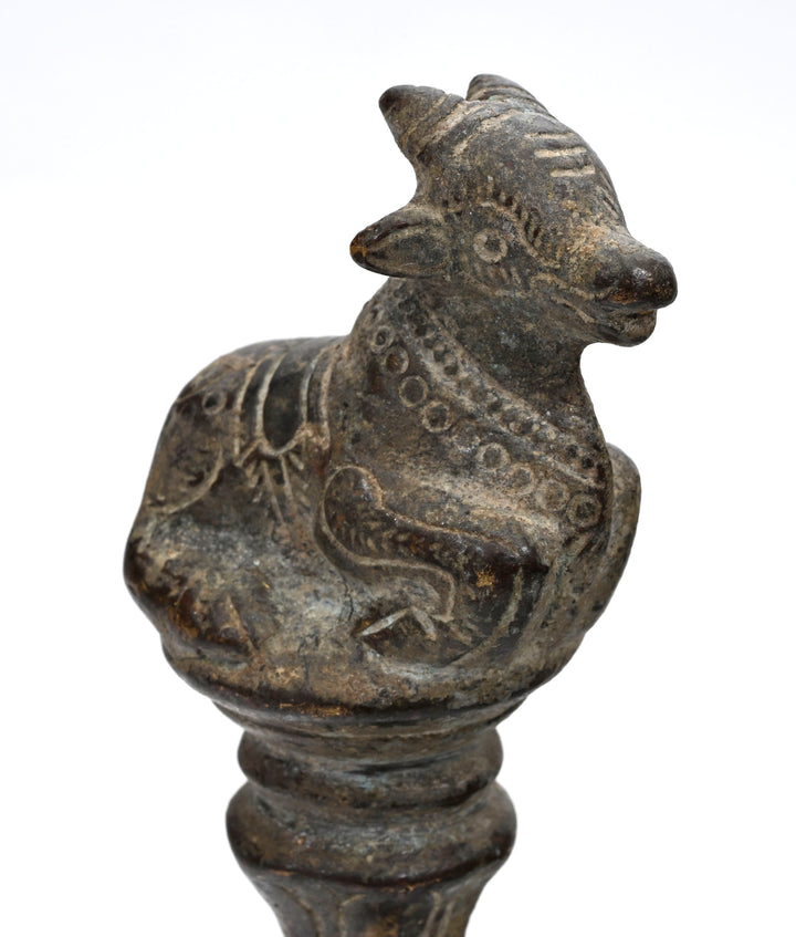 South Indian Bronze Lamp Finial in the Form of a Caparisoned Nandi Bull