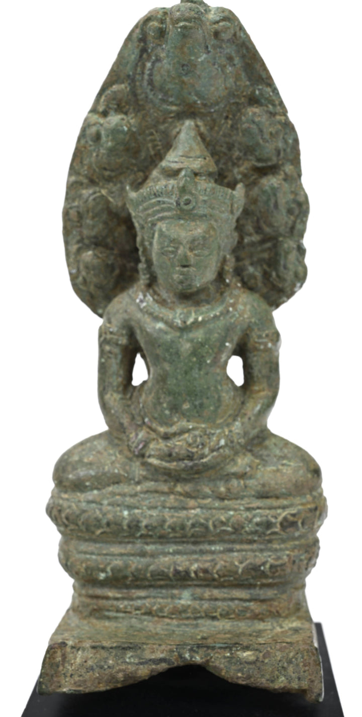 Khmer Bronze Buddha Muchalinda Sheltered by the Naga
