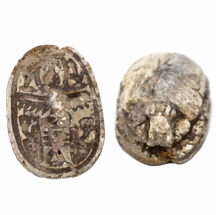 Egyptian Tan Steatite Inscribed Scarab for Protection