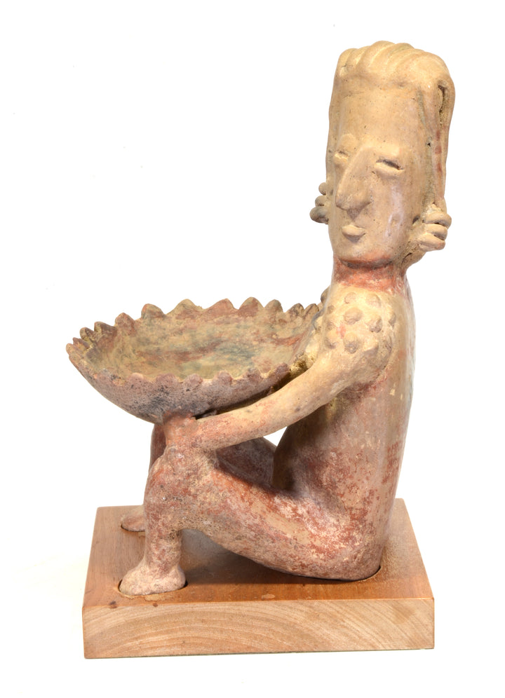 Jalisco Pottery Seated Male Figure Holding Bowl