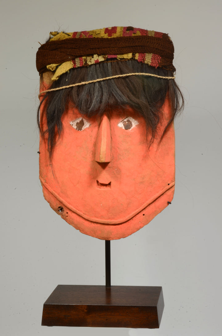 Chancay Red Painted Wood Face Mask