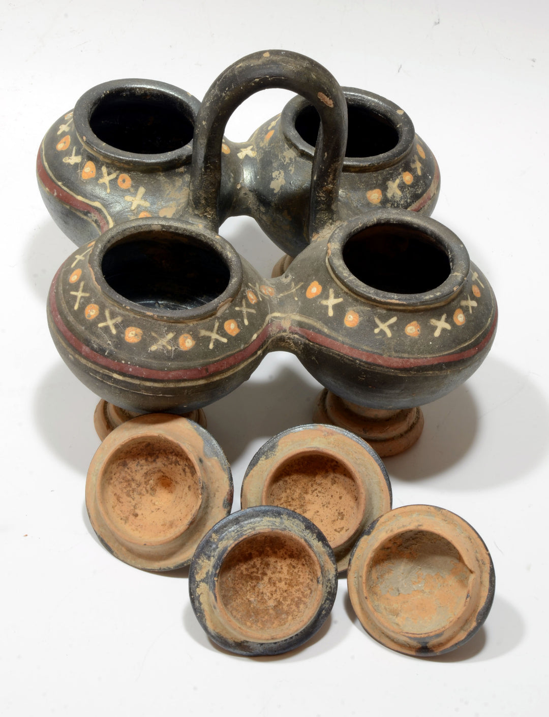 Apulian Gnathian Pottery Four Chambered Lidded Kernos