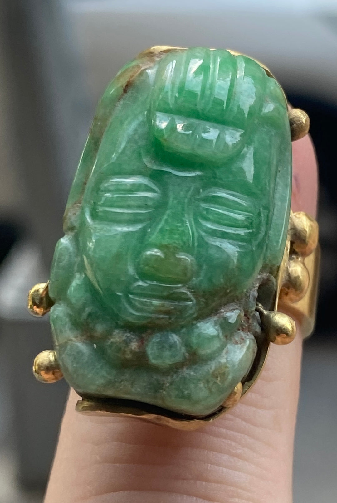 Maya Imperial Green Jade Gold Ring